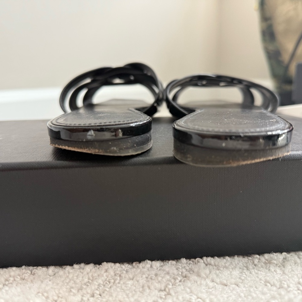 YSL Saint Laurent Black Patent Braided Slide Sandals - Picture 2 of 4